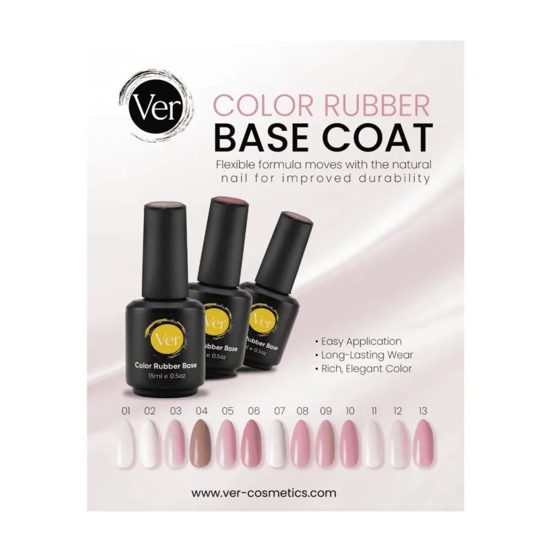 Ver Color Rubber Base Coat 15ml flexible colored gel for sale in Lebanon - long lasting durable rubber base nail polish