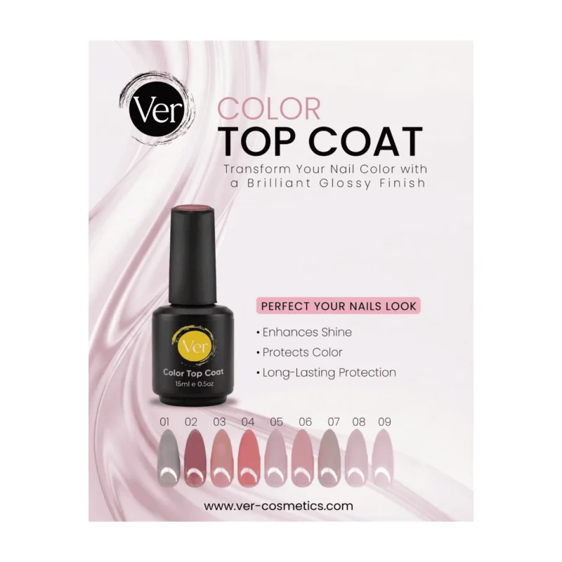 Ver Color Top Coat 15ml glossy nail finish for sale in Lebanon - long lasting protective UV LED gel top coat